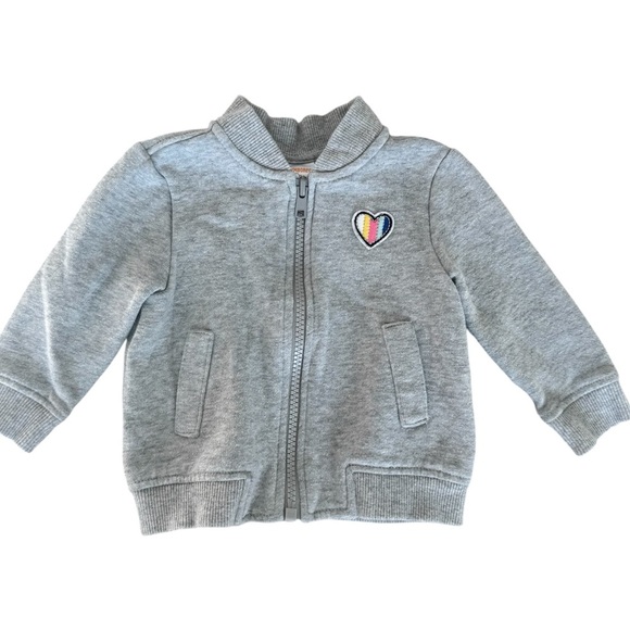 Gymboree Baby Girl Gray Zip-Up Hoodie with Rainbow Heart - Size 6-12 Months - Picture 1 of 6